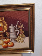 Картина винтажная &quot;Натюрморт с фруктами и бокалами&quot;, гобелен, большой формат, 92 х 52 см, в дерев.раме, Германия, 1960-70гг.