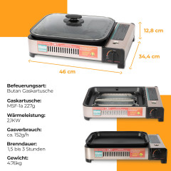 ZMC ZMC Gaskocher 2in1 Gas Kocher Campingkocher Grillplatte Gasgrill Outdoor Camping, (Gaskocher 2.1KW Outdoor Camping Kocher Kochfeld), Herd Tragbarer Tischgrill Grillpfanne+Transportkoffer  Газовая плита ZMC, газовая плита 2-в-1, походная плита, гриль, 