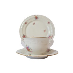 Чайное трио винтажное Drw Bavaria с букетами цветов и позолотой по ободку, фарфор, Германия, 1960-70гг. 