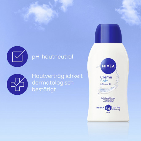 NIVEA Pflegedusche Creme Soft, 50 ml, Нивеа Крем гель для душа с миндальным маслом, витамины C и E, дорожный формат, 50 мл