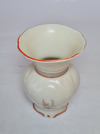 Ваза винтажная Thuringen, светло-желтый фарфор с цветочным декором и желтым ободком, 11 x 7 см/4 см, Германия, 1960-70гг.