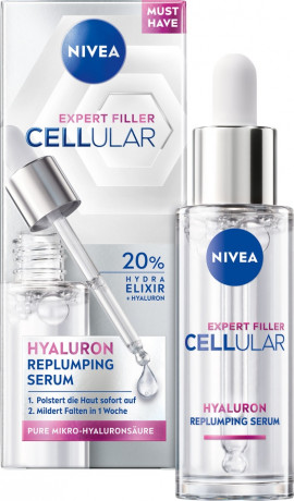 NIVEA Cellular Expert Filler Aufpolsterndes Hyaluron-Serum, 30 ml, Нивеа Сыворотка для лица, 20% гиалурон и алоэ вера, заполнение морщин, 30 мл