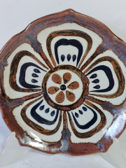 Тарелка винтажная El Palomar, Guadalajara, черно-коричневая керамика, 21 x 3 см, Мексика, 1960-70гг.