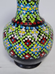 Ваза винтажная Agadir в африканском стиле, черный фон / яркий принт, керамика, 17.5 см, Марокко, 1960-70гг.