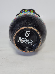 Ваза винтажная Agadir в африканском стиле, черный фон / яркий принт, керамика, 17.5 см, Марокко, 1960-70гг.