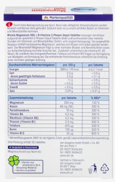 Mivolis  Magnesium 500 + B-Vitamine 2-Phasen Depot, Tabletten 30 St., Магний 500 + витамины группы В 2-фазный депо, 30 таблеток, 45 г