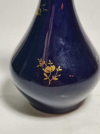 Ваза винтажная Lindner / Echt Kobalt,  ручная роспись, темно-синяя с золотым декором, фарфор, 16 см, Германия, 1960-70гг.