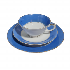 Чайное трио винтажное Ullersricht-Weiden Bavaria в бело-голубых тонах, фарфор, Германия, 1960-70гг.