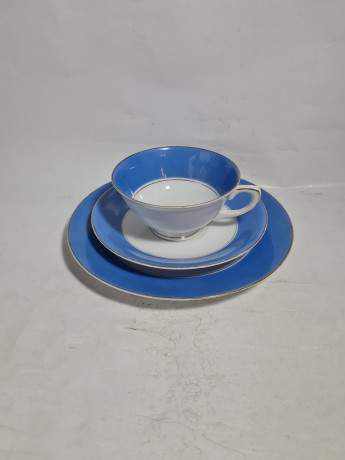 Чайное трио винтажное Ullersricht-Weiden Bavaria в бело-голубых тонах, фарфор, Германия, 1960-70гг.