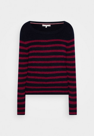 Tommy Hilfiger OPEN C-NECK SWEATER Jumper desert sky/italian wine СВИТЕР С ОТКРЫТЫМ ВЫРЕЗОМ Джемперы небо пустыни/итальянское вино