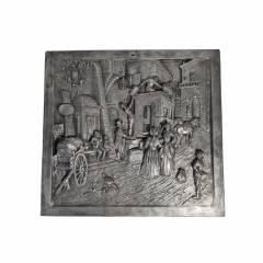 Панно-барельеф винтажное &quot;Рыночная площадь XIX века&quot;, литье, олово, ручная работа , 31.5 х 29.5 см, Германия, 1960-70гг.