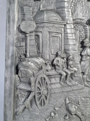 Панно-барельеф винтажное &quot;Рыночная площадь XIX века&quot;, литье, олово, ручная работа , 31.5 х 29.5 см, Германия, 1960-70гг.