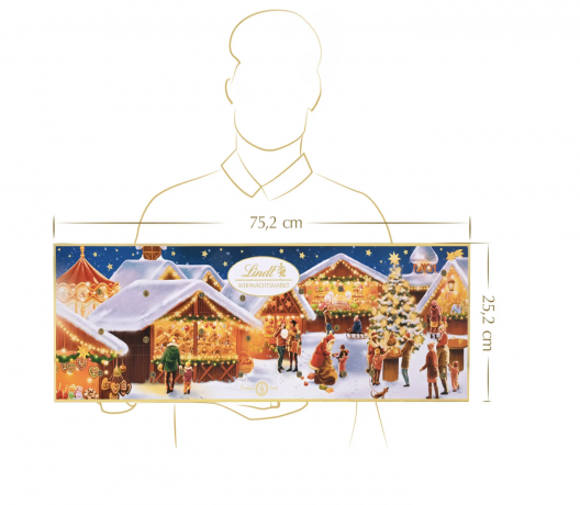 Lindt 2025 Adventskalender 250g, Адвент-календарь большой "Рождественская ярмарка", 24 сладких сюрприза, 75см х 25см, 500 г, 2 штуки