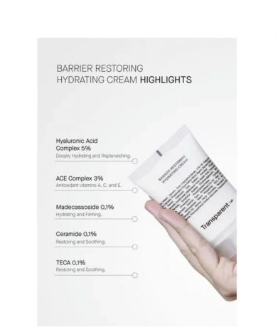 Transparent Lab Barrier Restoring Hydrating Cream 50ml, Увлажняющий крем для лица с керамидами и гиалуроновой кислотой Transparent Lab Barrier Restoring Hydrating Cream, восстановление кожного барьера, для сухой и чувствительной кожи, 50 мл