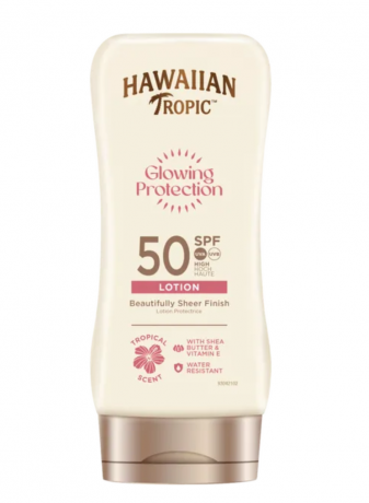 Hawaiian Tropic Glowing Protection Lotion LSF 50+, Солнцезащитный Лосьон для сияния кожи SPF 50+, с маслом ши и витамином Е, водостойкая формула, тропический аромат, 180мл