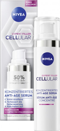 NIVEA Cellular Expert Filler Konzentriertes Anti-Age Serum, 40 ml, Нивеа Сыворотка для лица anti-age, фолиевая кислота, гиалурон и креатин, заполнение морщин за 24ч, 40 мл