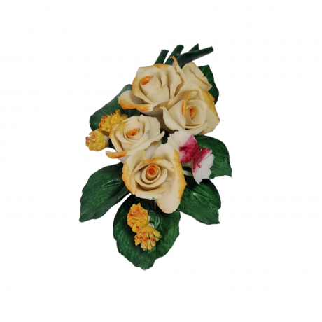 Фигурка винтажная Capodimonte "Ветка из 5 желтых бутонов и розовыми цветками",  фарфор, 12 x 6 x 3,5 см, Италия, 1960-1970гг.