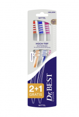 Dr.BEST Classic Hoch-Tief Zahnburste mittel 2+1, Классическая зубная щетка High-Low средней жесткости (цвет в ассортименте, без выбора), 2+1шт