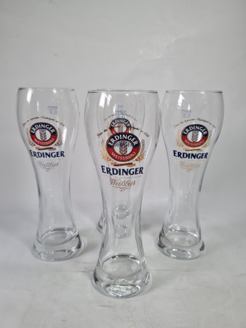 Немецкие бокалы пивные винтажные Sahm / Erdinger Weissbrau, стекло, 4 шт., 0.3 л, 22 см, Германия, 1980-90гг.