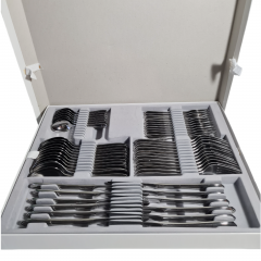 Набор столовых приборов винтажный Marke Tischiein Crominox, на 12 персон, 61 прибор, в заводской упаковке, нержавеющая сталь, Германия, 1970-80гг.