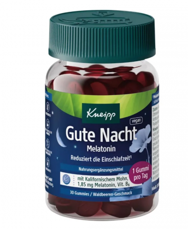 Kneipp Gute Nacht Gummies 30stk, Витамины с мелатонином и витамином B6, Германия, для вечернего приёма, без лактозы и глютена, 30 жевательных пастилок