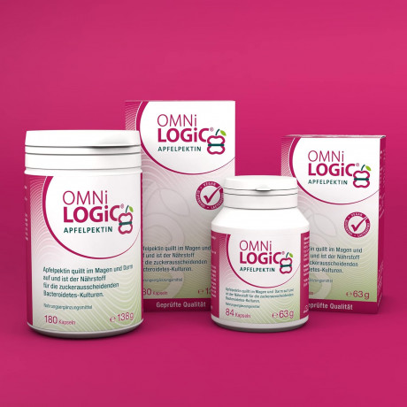 OMNi-LOGiC Apfelpektin 84st, Яблочный пектин в капсулах, пребиотик для кишечника, микрофлоры, пищеварения и контроля веса, 84 капсулы