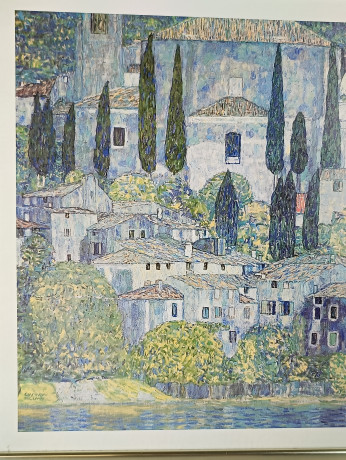 Картина винтажная Гюстав Климт "Церковь в Кассоне", в серебристой раме, 49.5 х 49.5 см, Германия, 1980-90гг.