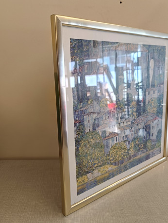 Картина винтажная Гюстав Климт "Церковь в Кассоне", в серебристой раме, 49.5 х 49.5 см, Германия, 1980-90гг.