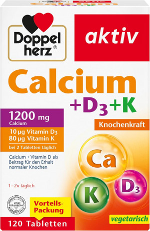 Doppelherz Calcium D3 K 1200mg, 120stk, Кальций D3 K 1200мг, таблетки, тройная формула, полная суточная норма, 120шт