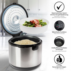 ONVAYA ONVAYA Reiskocher Reiskocher 1,2 Liter aus Edelstahl, inklusive Dampfgarer-Einsatz Рисоварка ONVAYA 1,2 литра из нержавеющей стали, включая пароварку