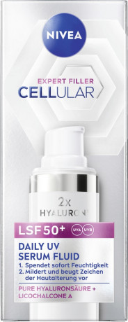 NIVEA Cellular Expert Filler UV Serum Fluid SPF 50+, 30 ml, Нивеа Сыворотка флюид для лица, SPF 50+, гиалурон, защита от фотостарения, 30 мл