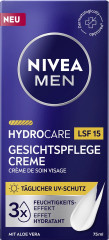 NIVEA MEN HydroCare Gesichtspflege Creme LSF 15, 75 ml, Нивеа Мужской крем для лица, SPF 15, провитамин B5, увлажнение и UV-защита, 75 мл