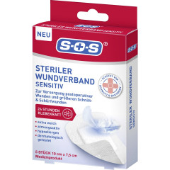 SOS Steriler Wundverband sensitiv, 5 Stuck, SOS Стерильная раневая повязка для чувствительной кожи, гипоаллергенная, 5 шт.