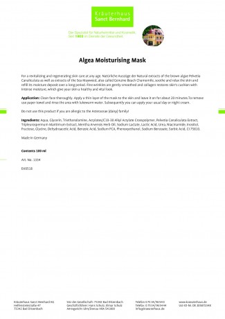 Krauterhaus Sanct Bernhardt Algae Moisturising Mask, 100 мл