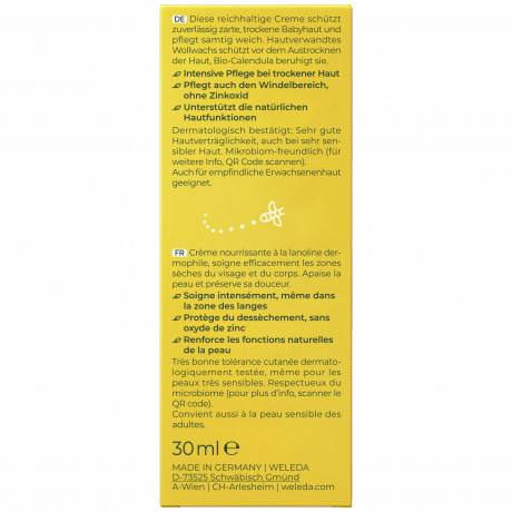 WELEDA Baby CALENDULA Pflegecreme Koerper & Gesicht, 30 ml, Детский питательный крем Calendula для сухих участков лица и тела, 30 мл
