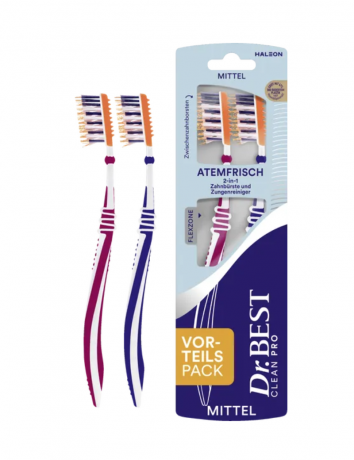 Dr.BEST Atemfrisch Zahnburste mittel Doppelpack, Зубная щетка для освежения дыхания, средней жесткости, 2шт (цвет в ассортименте, без выбора)