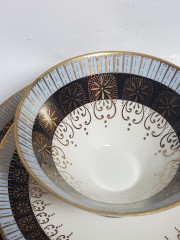 Чайное трио винтажное Edelstein Bavaria, в бело-голубых тонах с золотистым орнаментом, фарфор, Германия, 1960-70гг.