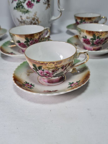 Сервиз кофейный винтажный Im Stil Limoges на 6 персон, чайник и кофейные пары (6 шт.), фарфор, Германия, 1960-70гг.