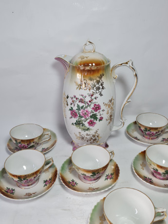 Сервиз кофейный винтажный Im Stil Limoges на 6 персон, чайник и кофейные пары (6 шт.), фарфор, Германия, 1960-70гг.