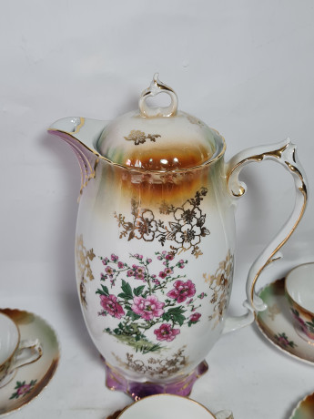 Сервиз кофейный винтажный Im Stil Limoges на 6 персон, чайник и кофейные пары (6 шт.), фарфор, Германия, 1960-70гг.