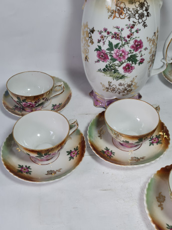 Сервиз кофейный винтажный Im Stil Limoges на 6 персон, чайник и кофейные пары (6 шт.), фарфор, Германия, 1960-70гг.