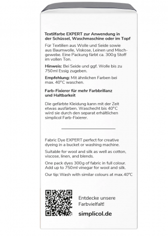 Simplicol Expert Marine-Blau Краска для ткани синяя, интенсивное перекрашивание одежды, для стиральной машины 40C, 150 г