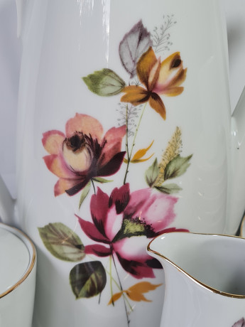 Сервиз кофейный винтажный GKC Bavaria / 74 er с сиреневым цветком, на 6 персон, фарфор, Германия, 1960-70гг.