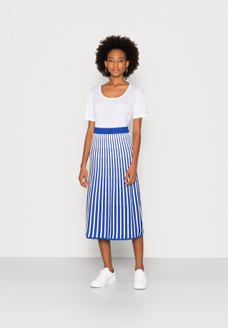 Tommy Hilfiger SHINY MIDI OPENWORK SKIRT Maxi skirt verona blue / ecru swt БЛЕСТЯЩАЯ АЖУРНАЯ ЮБКА МИДИ Юбка макси верона синий / экрю СВТ