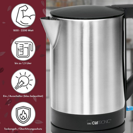 CLATRONIC CLATRONIC Wasserkocher WKS 3692, Wasserkocher 1,5 L, BPA-frei, schwarz schwarz Чайник CLATRONIC WKS 3692, чайник 1,5 л, без BPA, черный