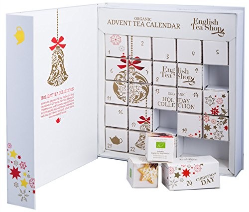 English Tea Shop - Tee Adventskalender Рождественский Адвент-календарь чайный "Teebuch Weiss", 24 einzelne Boxen mit BIO-Tees in hochwertigen Pyramiden-Teebeutel