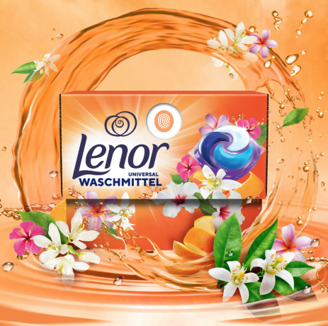 Lenor Orangenblute & Pfirsich Universal Waschmittel pods, Капсулы для стирки с роматом Цветущего дерева апельсина и персика, 15 загрузок