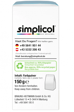 Simplicol Expert Sdsee-Trkis Краска для ткани бирюзовая, интенсивное перекрашивание одежды, для стиральной машины 40C, 150 г