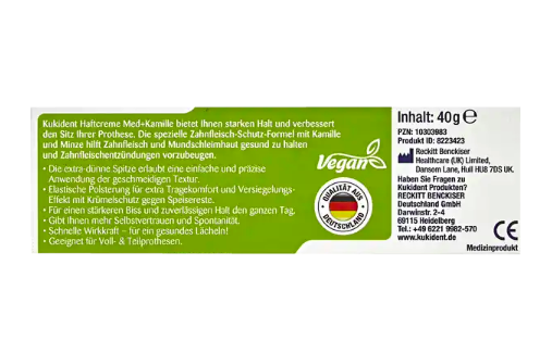 Kukident Haftcreme Med + Kamille 40g х 3st,  Крем для фиксации зубных протезов, сильная фиксация до 12 часов, защита десен, с ромашкой и мятой, 40 г x 3шт 