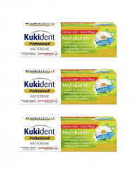 Kukident Haftcreme Med + Kamille 40g х 3st, Крем для фиксации зубных протезов, сильная фиксация до 12 часов, защита десен, с ромашкой и мятой, 40 г x 3шт